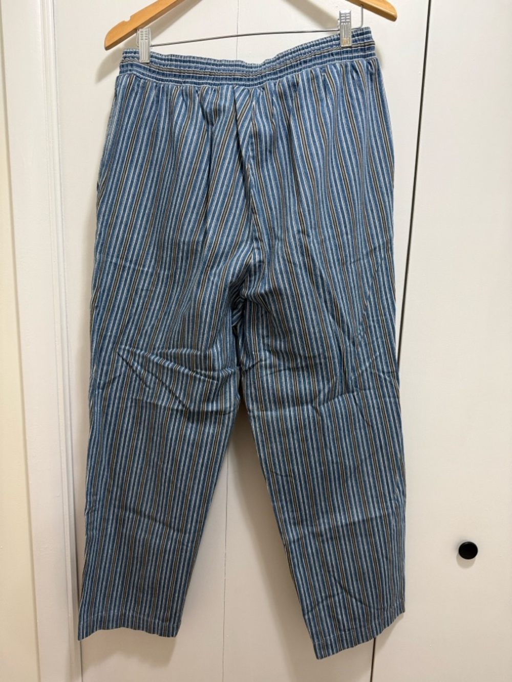 Vintage Orvis 100% Cotton denim stripped elastic waist drawstring pants size 14 - Picture 5 of 8